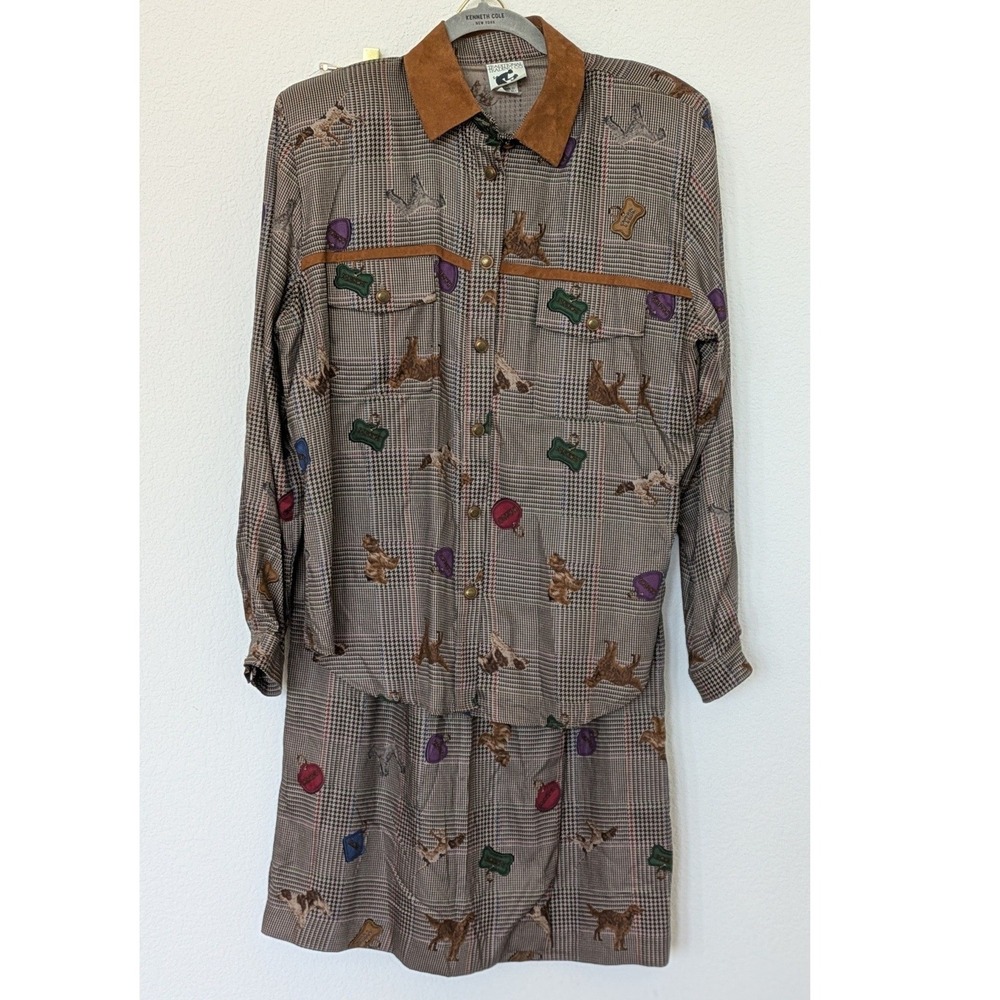 VTG Traditional Trading Co Novelty Dog Plaid Skirt Set 12 USA 90s Houndstooth